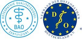 Siegel des VOD und der BAO für Martina Merländer. Martina Merländer ist Mitglied im Verband der Osteopathen und in der Bundesarbeitsgemeinschaft Osteopathie.